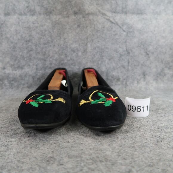 New York Lites Shoes Womens 8 Slippers Velvet Embroidered Horn Holly Black Flats - Picture 3 of 16